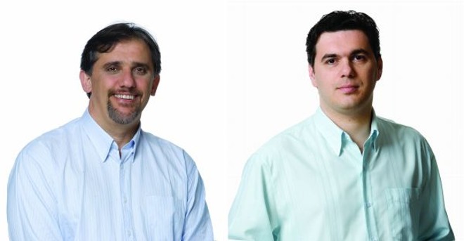 O petista Eduardo Scirea (esq) e seu candidato a vice Cleber Fontana, também do PT |