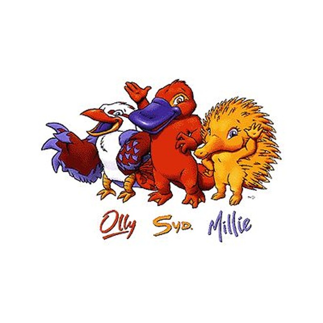 Olly, Syd e Millie representaram a Austrália e três animais locais típicos como mascotes |