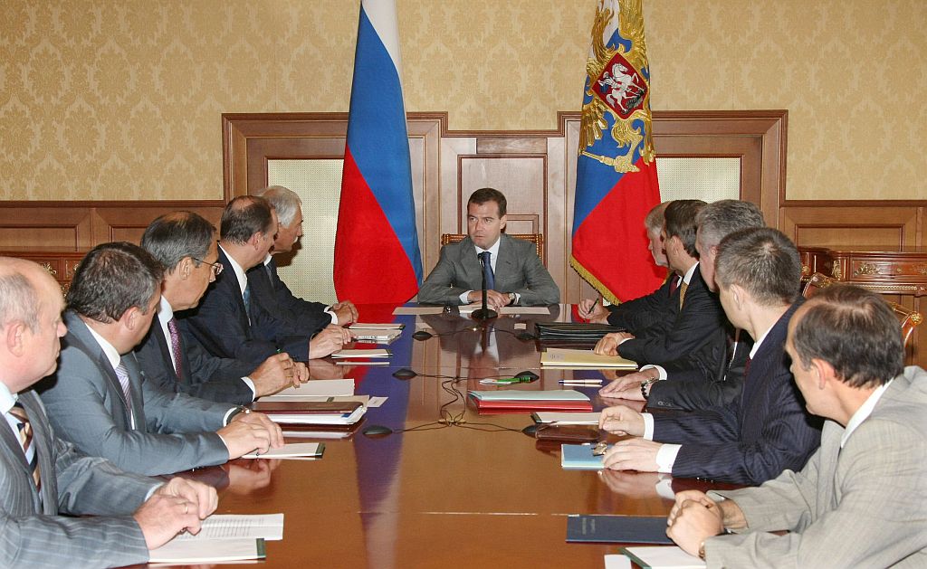 O presidente russo, Dmitri Medvedev,durante reunião do Conselho de Segurança de seu país,ontem | Vladimir Rodionov/AFP