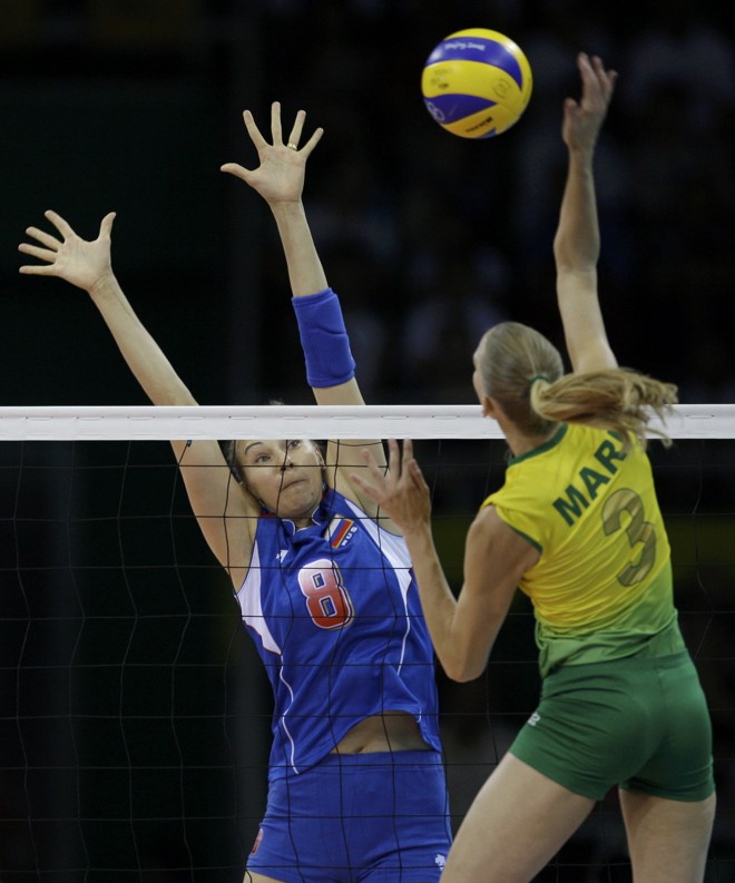Mari não tomou conhecimento do bloqueio russo e foi uma das jogadoras que mais pontuou em quadra |