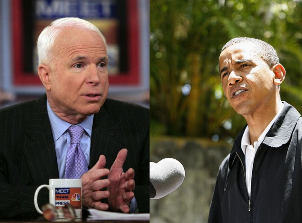 McCain salientou que ``hoje somos todos georgianos. Moscou está usando a violência´´. Obama constratou dizendo`` já é hora de parar e falar e passar a atuar´´ | Hugh Gentry / Eric Thayer / Reuters