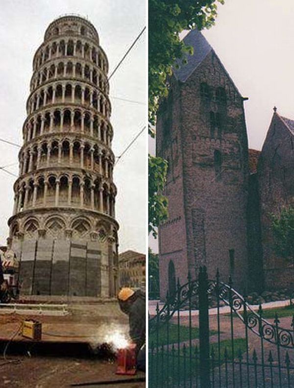 Torre da igreja Walfridus (dir.), na Holanda, quer tirar título da Torre de Pisa | Reuters