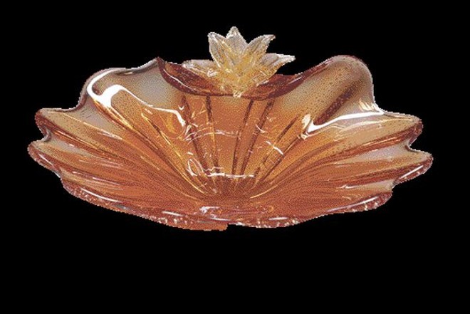 Centro de mesa da Cristais di Murano, com detalhe em flor de cristal com aplicação de ouro 24 quilates |