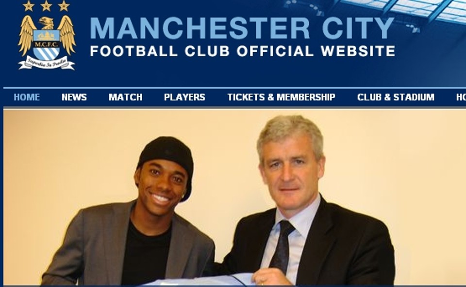 Robinho é destaque na página oficial do Manchester City na internet | Divulgação/ Site oficial