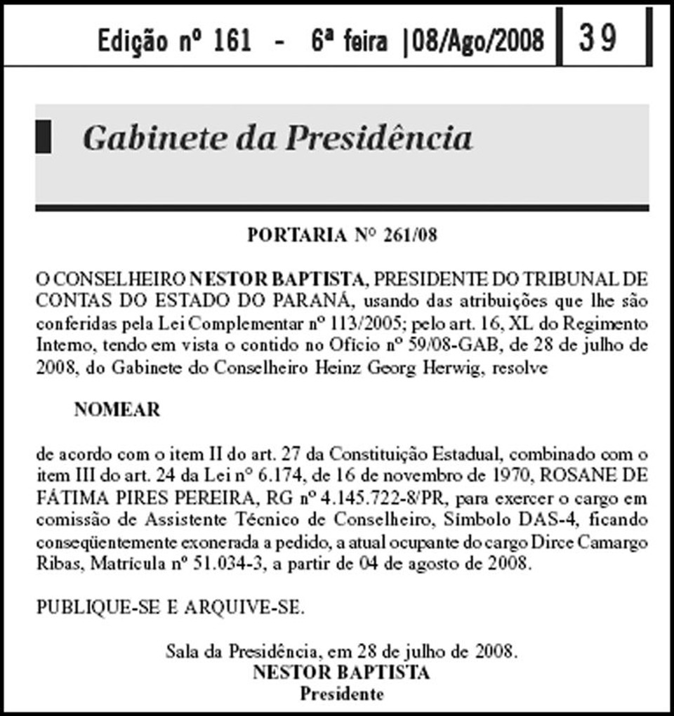Confira a nomeação |