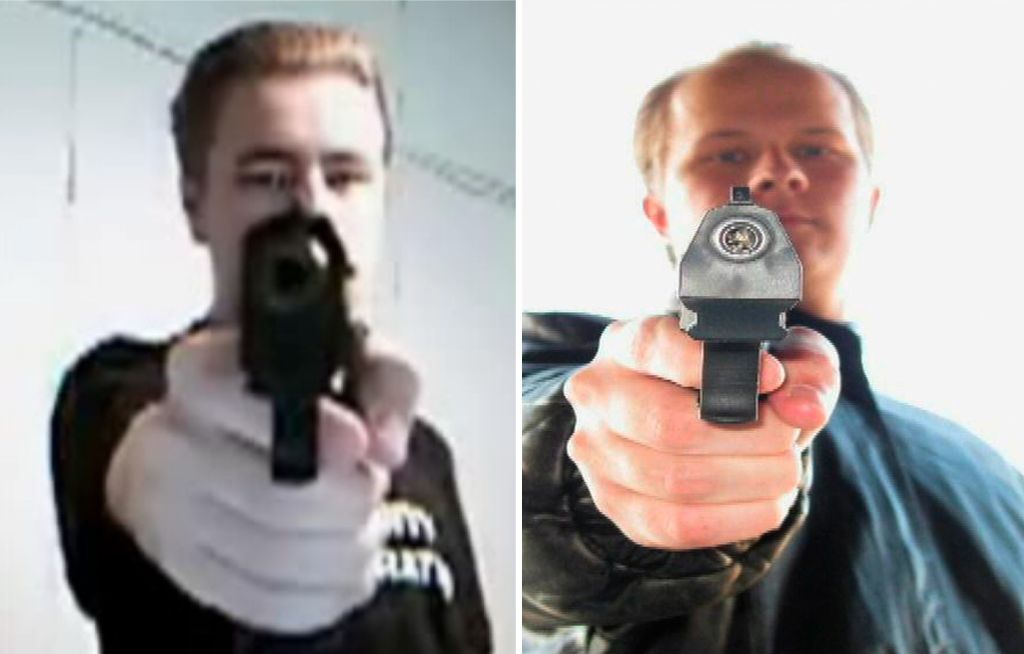 Uma combinação de fotos mostra o estudante Matti Juhani Saari (dir.) que abriu fogo em escola técnica nesta terça, e o estudante Pekka-Eric Auvinen (esq.) que fez disparos na Escola Jokela em 7 de novembro de 2007 | Handout / Reuters