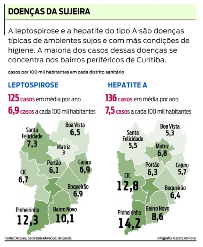 Casos de leptospirose e hepatite A |