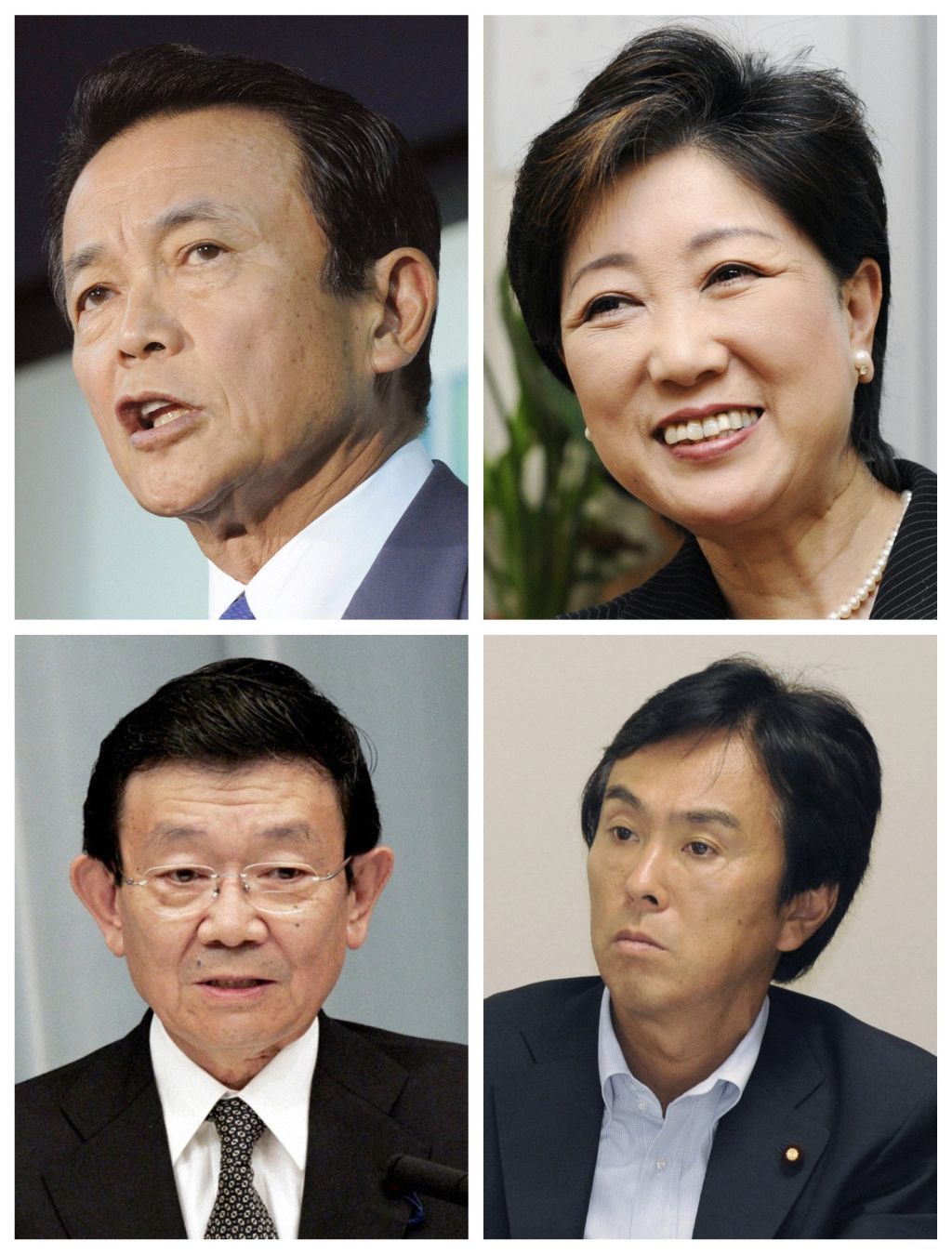 A disputa acirrada conta com o ex-chanceler Taro Aso (esq.), ex-ministro da defesa Yuriko Koike, ministro do transporte Nobuteru Ishihara e o ministro da economia Kaoru Yosano | Kyodo / Reuters