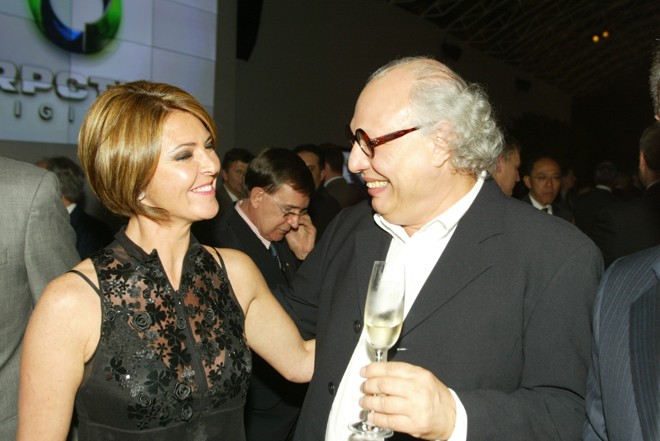 A primeira-dama Fernanda Richa e o produtor Carlos Deiró, da Deiró Filmes, no coquetel oferecido aos convidados pela direção da RPC | 