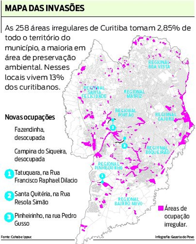 Veja o mapa das invasões em Curitiba | 