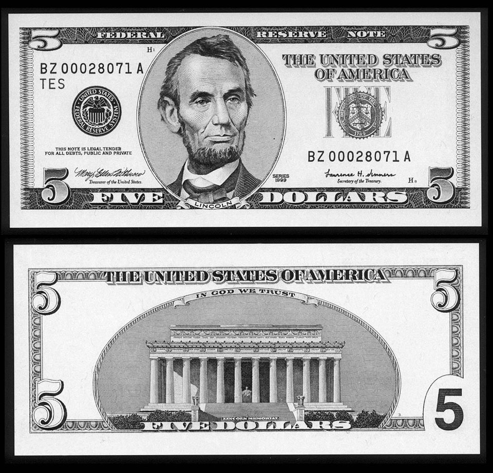 Imagem mostra nota de 5 dólares com a face de Abraham Lincoln estampada: Obama e o ex-presidente republicano iniciaram as suas carreiras na cidade de Springfield, em Illinois | Reuters