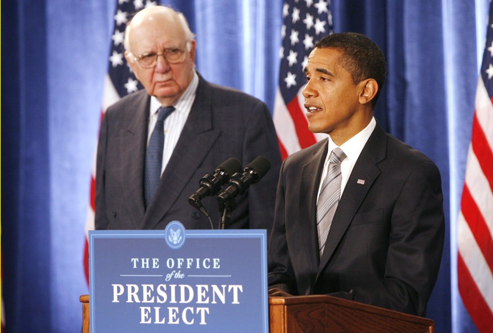 Barack Obama e o ex-chairman do Fed, Paul Volcker, de 81 anos | Reuters