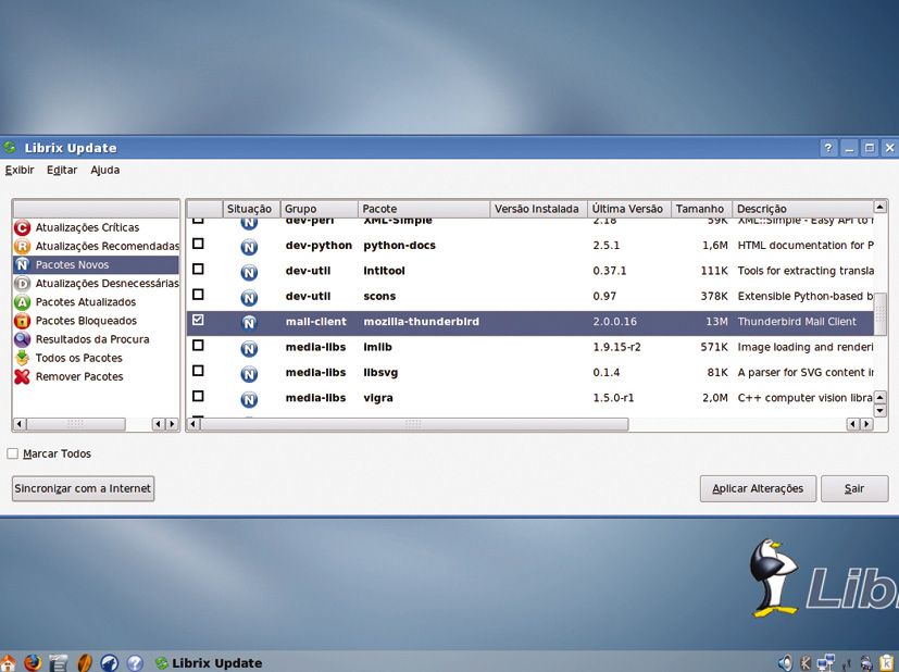 Tela do Librix Desktop: ambiente que lembra o Windows e pacote completo de programas |