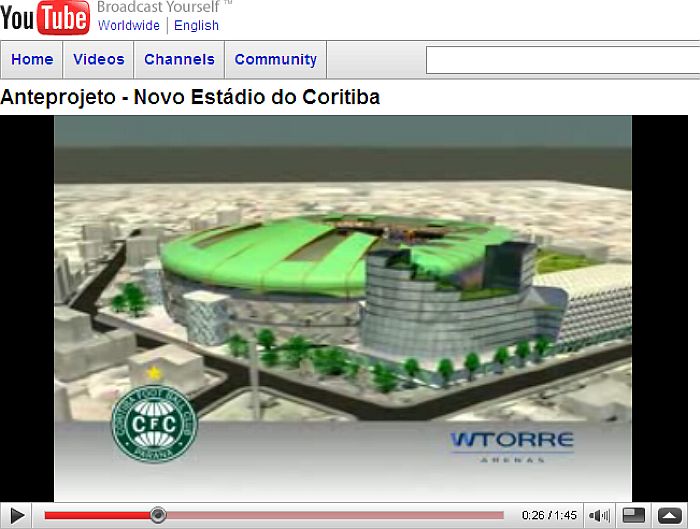O passeio virtual pela maquete do futuro estádio do Coritiba pode ser feito pelo YouTube | Reprodução/YouTube