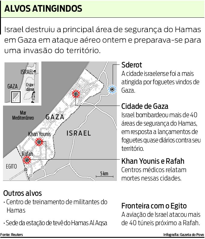 Veja as áreas mais atingidas com o ataque na Faixa de Caza |