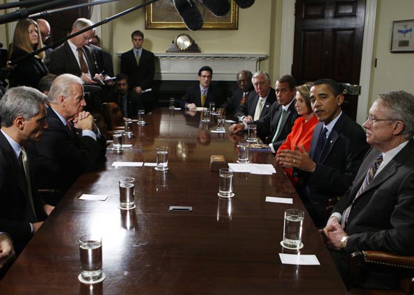 O presidente dos EUA, Barack Obama, durante encontro com líderes do Congresso nesta sexta-feira (23) na Casa Branca. | Reuters