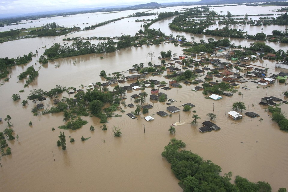 Vista aérea da cidade de Araranguá alagada | Secretaria de Comunicação do governo catarinense