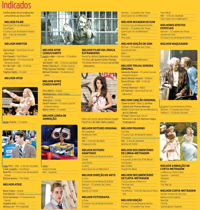 Confira a lista completa dos concorrentes ao Oscar 2009 |