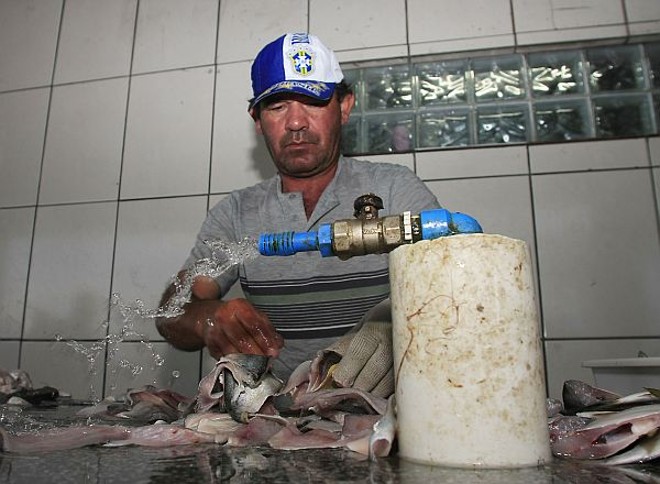 Gilberto Manoel Freire prepara filé de peixe palombeta |