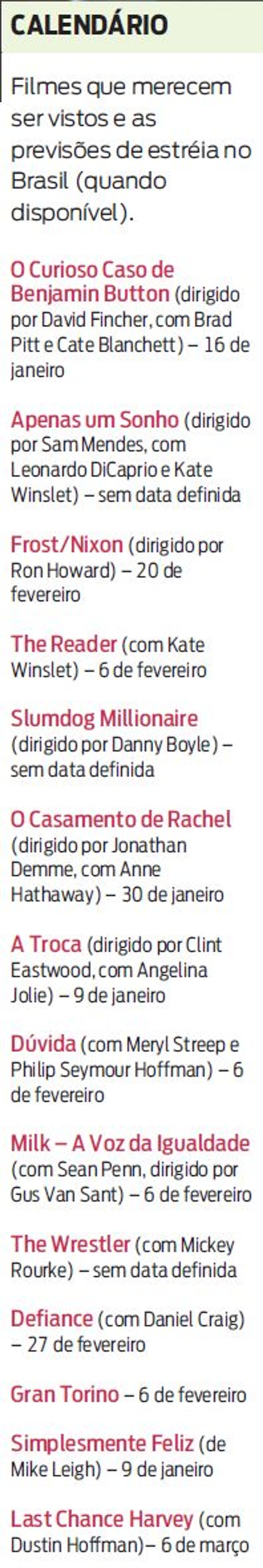Veja os filmes que merecem ser vistos e as previsões de estréia no Brasil |