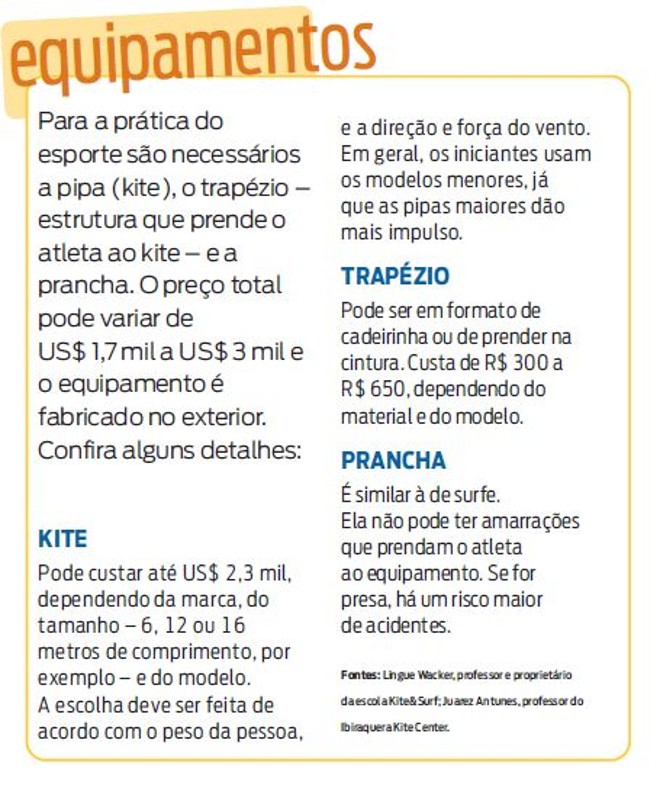 Veja quais são os equipamentos necessários para a prática do Kitesurf |
