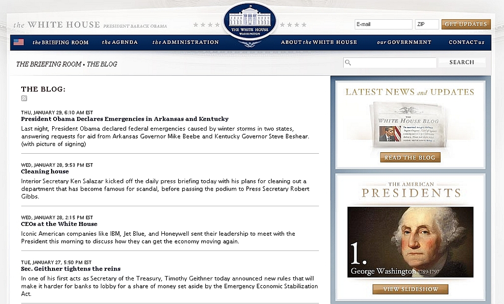 Imagem do blog da Casa Branca: inaugurado no dia da posse | Divulgação