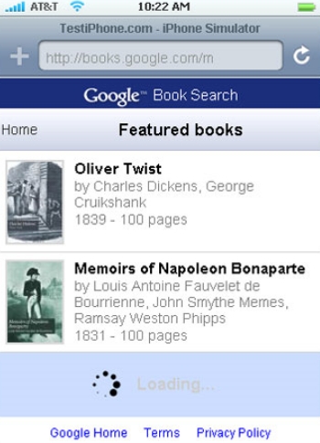 Simulador mostra como usuário visualiza conteúdo do Google Book Search na tela do celular | Reprodução