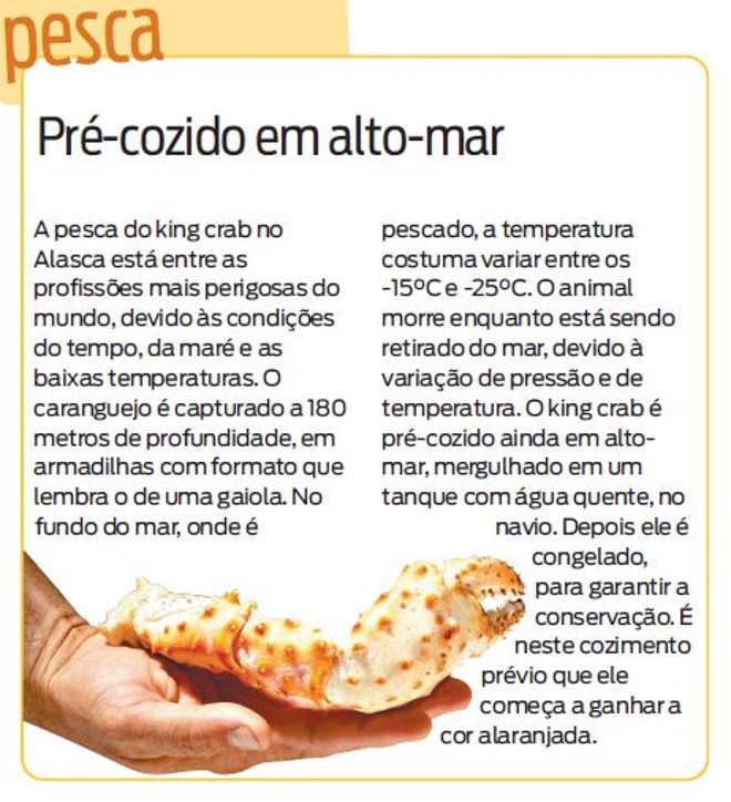 Confira que o King crab é pré-cozido ainda em alto-mar |