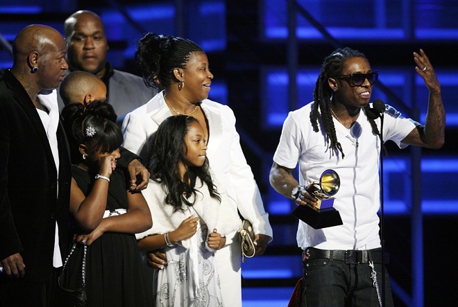 O rapper Lil Wayne ao receber o prêmio de Melhor Álbum de Rap por 
