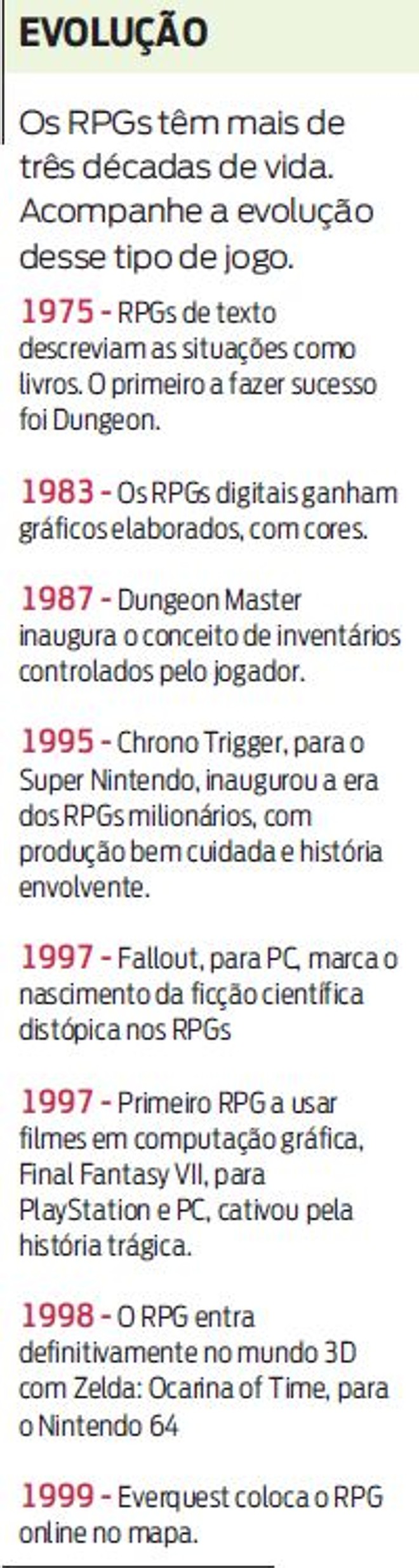 Acompanha a evolução dos RPGs |