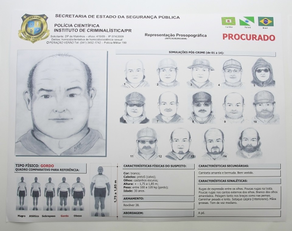 Delegado Cartaxo, ao lado do retrato falado do suspeito: vítima diz que desenho é fiel. | Giuliano Gomes/Gazeta do Povo