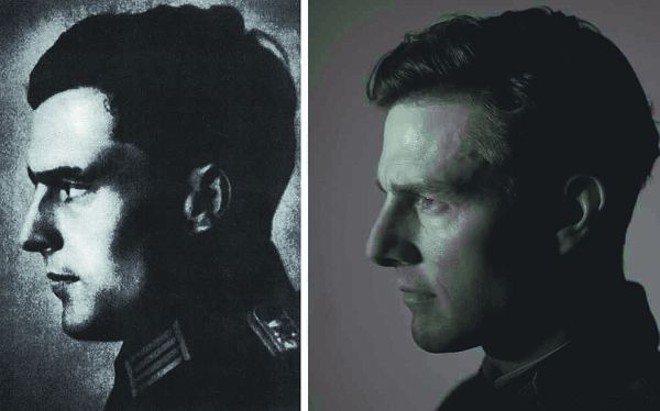 O coronel alemão Claus von Stauffenberge e Tom Cruise caracterizado como o militar |