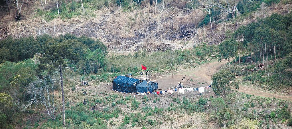 Acampamento 1º de Maio, no Sul do Paraná, entre General Carneiro e Bituruna: corte de madeira causou fiscalização e teria levado à morte de sem-terra que se opunha a acordo com madeireiras | Divulgação Ibama