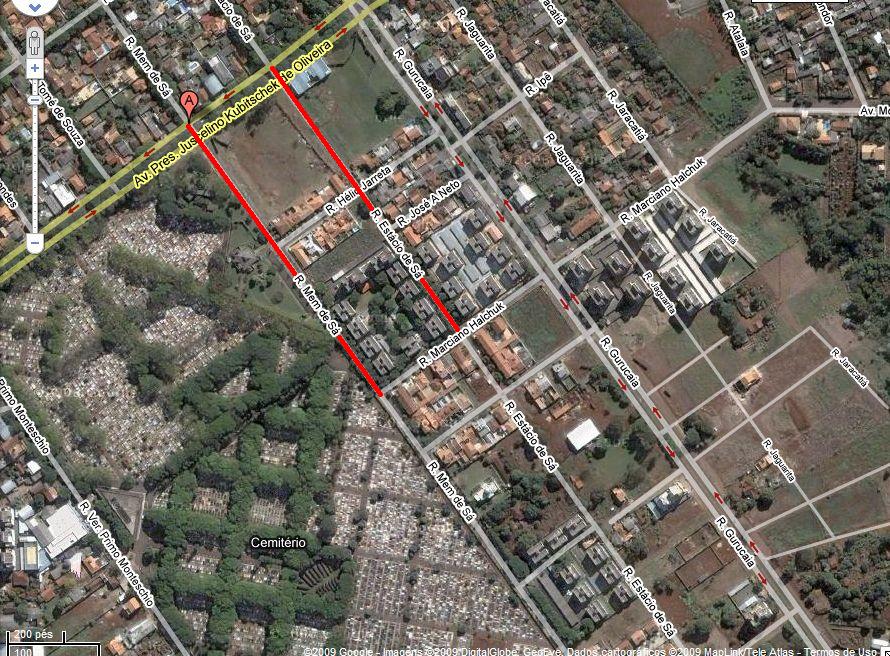Em destaque, trecho das ruas que mudam de sentido | Google