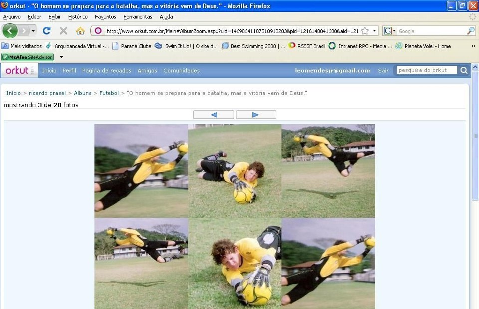 Imagens de Ricardo jogando no gol são comuns no perfil do goleiro no Orkut: site ajudou na ida para o Juventus | Reprodução