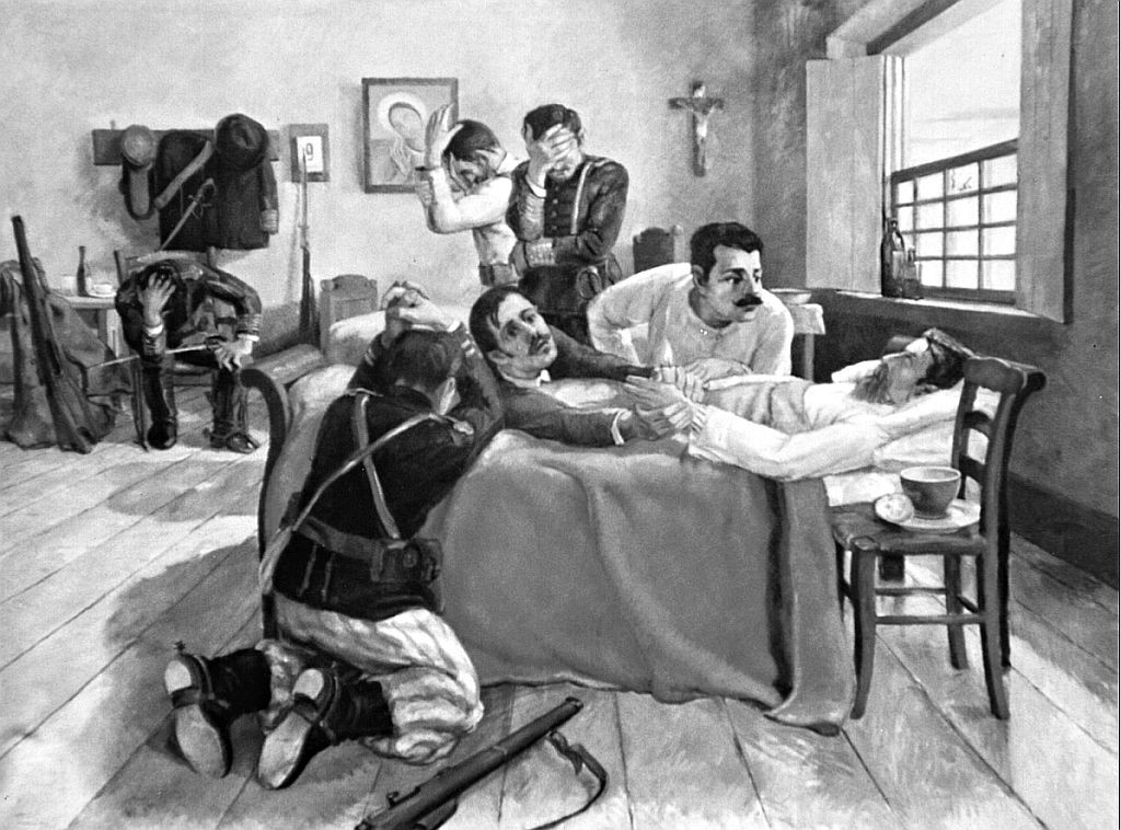 Morte do general Gomes Carneiro, em fevereiro de 1894, durante o Cerco da Lapa. Quadro mostra o médico João Cândido ao lado do herói