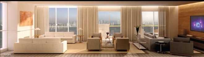 Living amplo do apartamento do condomínio Palácio Real, da Thá e da Rossi no Batel |