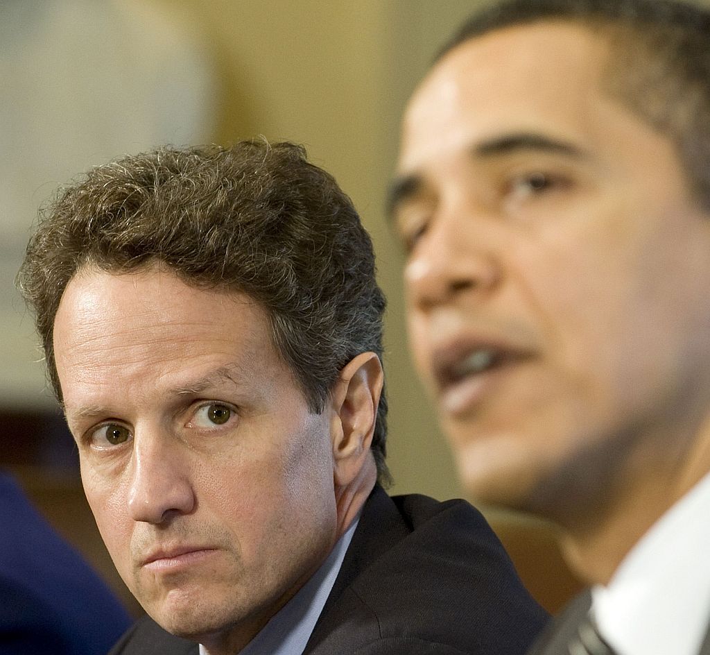 O secretário Timothy Geithner, do Tesouro, e Obama: longo caminho a percorrer | Larry Downing/Reuters