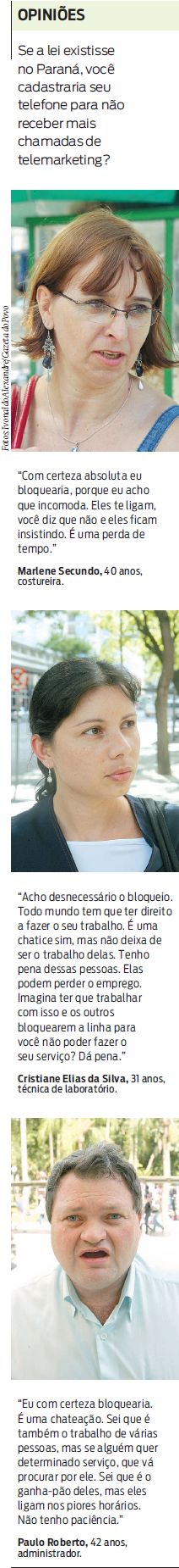Veja se os entrevistados cadastrariam seus telefones para não receberem chamadas |