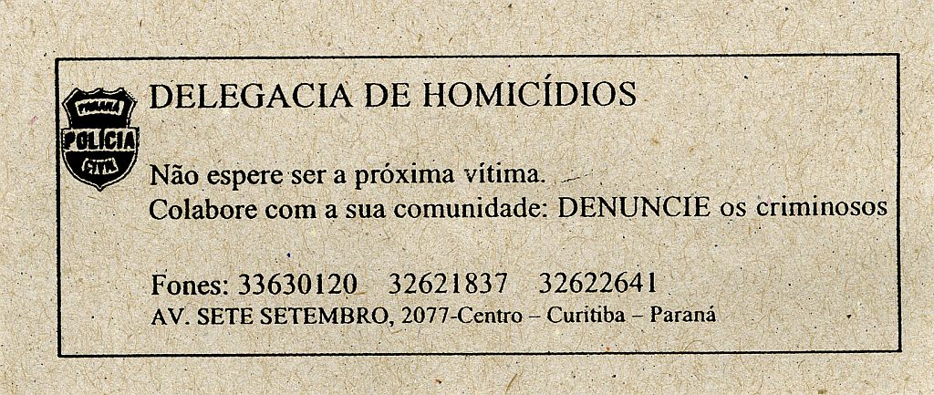 Cartão da Delegacia de Homicídios: pedido de colaboração e número errado | Reprodução