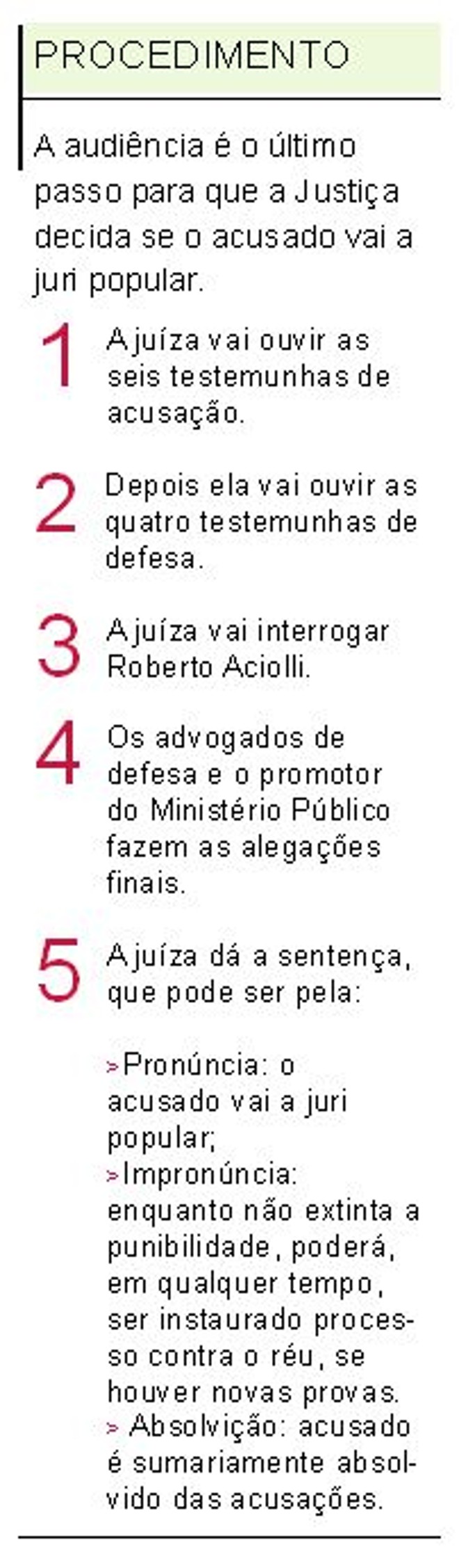 A audiência é o último passo para que se decida se o acusado vai a juri popular |