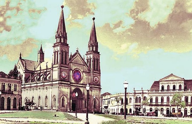 Praça Tiradentes em 1935, foto colorizada via computação | 