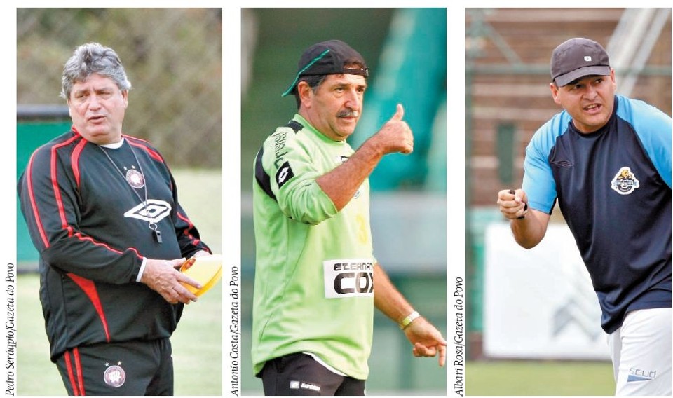 Geninho, René Simões e Leandro Niehues: um dos três começará a noite deste domingo como campeão estadual | 