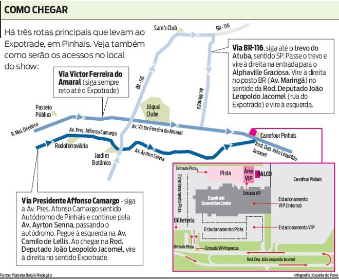 Veja como serão os acessos no local do show |