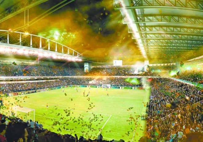 A Arena com sua provável cara para o Mundial de 2014 e ontem, quando cerca de 600 atleticanos se reuniram para celebrar o anúncio da Fifa |