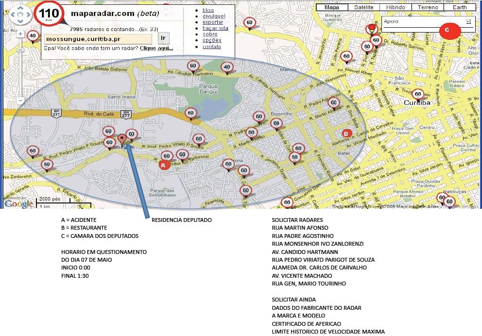 Planta da área cujos radares a família de Gilmar Yared quer periciar; pedido formal foi entregue à URBS nesta sexta-feira (26) | Reprodução
