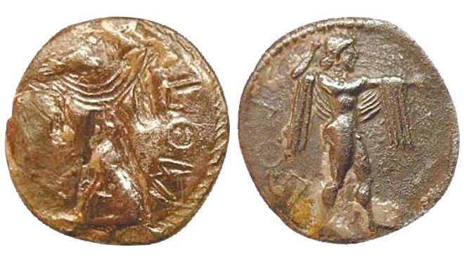 Dois dracmas de prata confeccionados entre 530 e 500 a.C., na Itália, em Poseidonia |