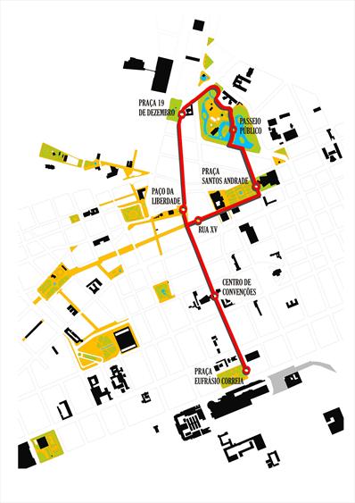 Trajeto de 3,4 quilômetros, no Centro, está previsto para ser percorrido por dois bondes com um intervalo de uma hora entre eles | Divulgação/Prefeitura de Curitiba