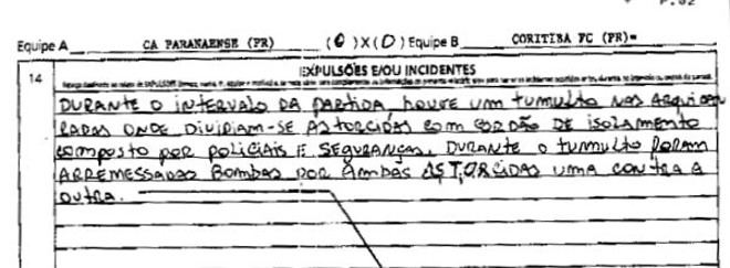 Relato do árbitro sobre confusão no Atletiba |
