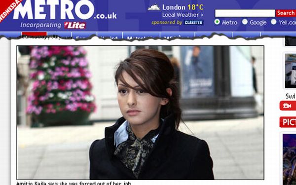 Amitjo Kajla, demitida por ser "sexy" demais | Reprodução/Metro.co.uk